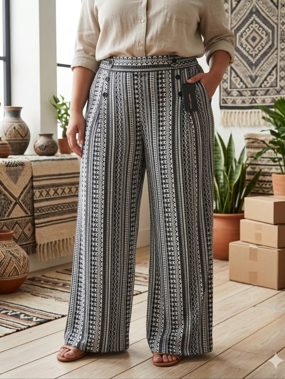 Robert Louis Black and White Wide Leg Jumpsuit Pants